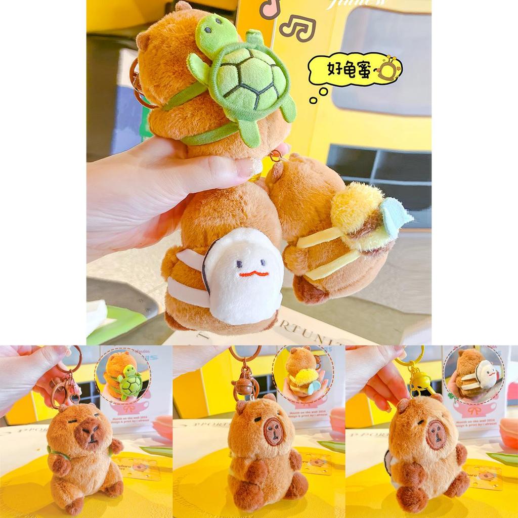 Whimsical Capybara And Oyster Turtle Plush Keychain Fun Decorative Bag Charm