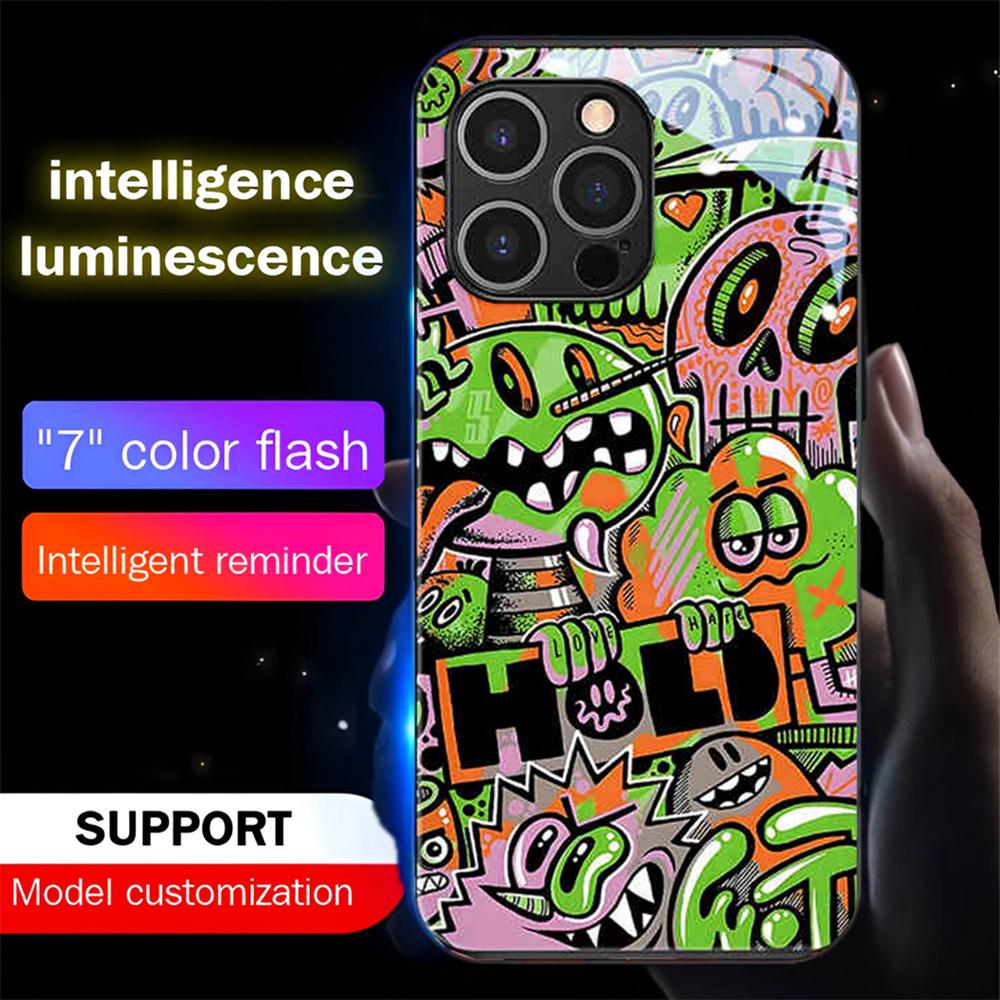 Graffiti Art Voice Controlled LED Luminous Glowing Case for iPhone Samsung 【Style B】For Iphone SE (2nd/3rd Gen)