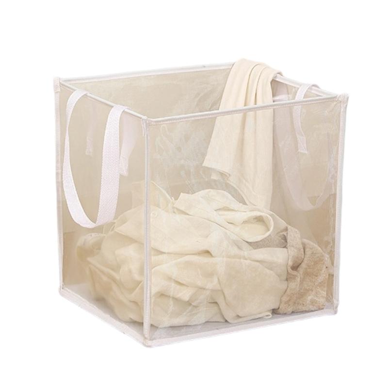 Durable Polyester Meshes Clothes Hamper Square Foldable Anti Tear Foldable Bin Laundry Hamper for Home Organization