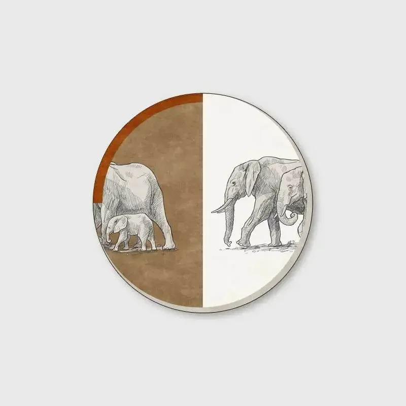 Lion Elephant Round Carpet Home Sofa Coffee Table Area Rugs Non Slip Floor Mat for Living Room Kitchen Bedroom Decor Washable