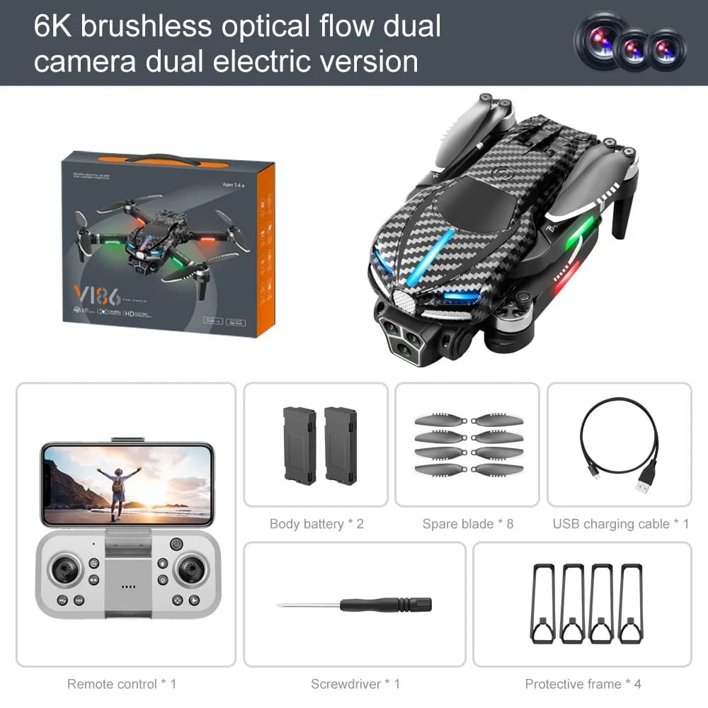 New V186 Pro Drone 8K Professional Three HD Camera Aerial Photography Obstacle Avoidance FPV Brushless Motor Quadrotor Dron UAV
