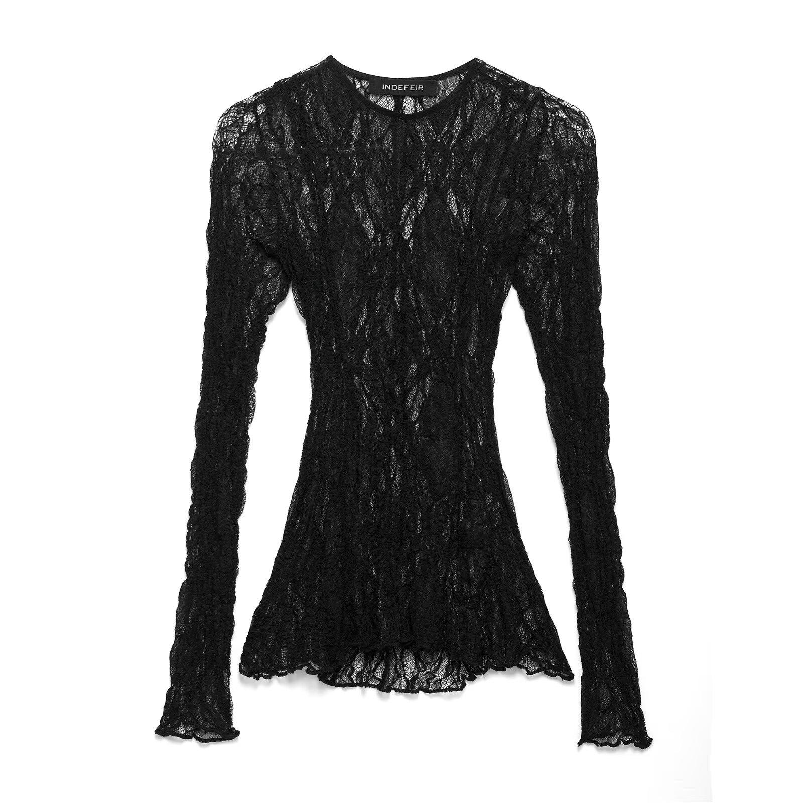 

Весна 2025 Женский универсальный кружевной облегающий топ в европейском и американском стиле Small чёрный