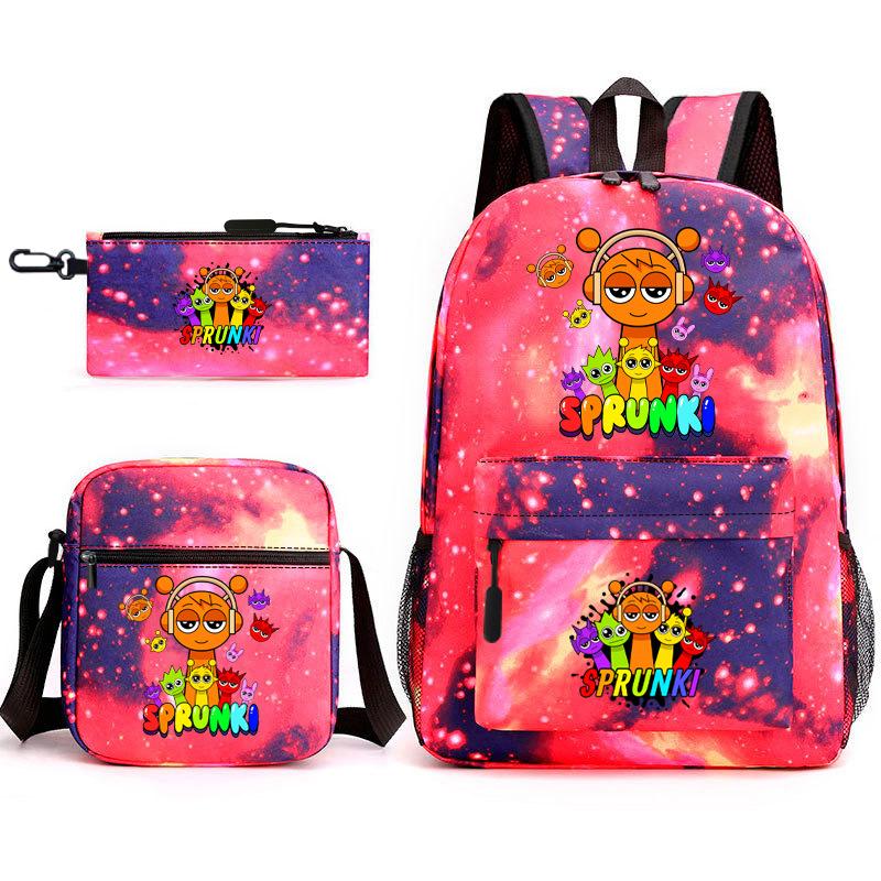 Rhythm box peripheral schoolbag sprunki cartoon starry sky backpack 3-piece set