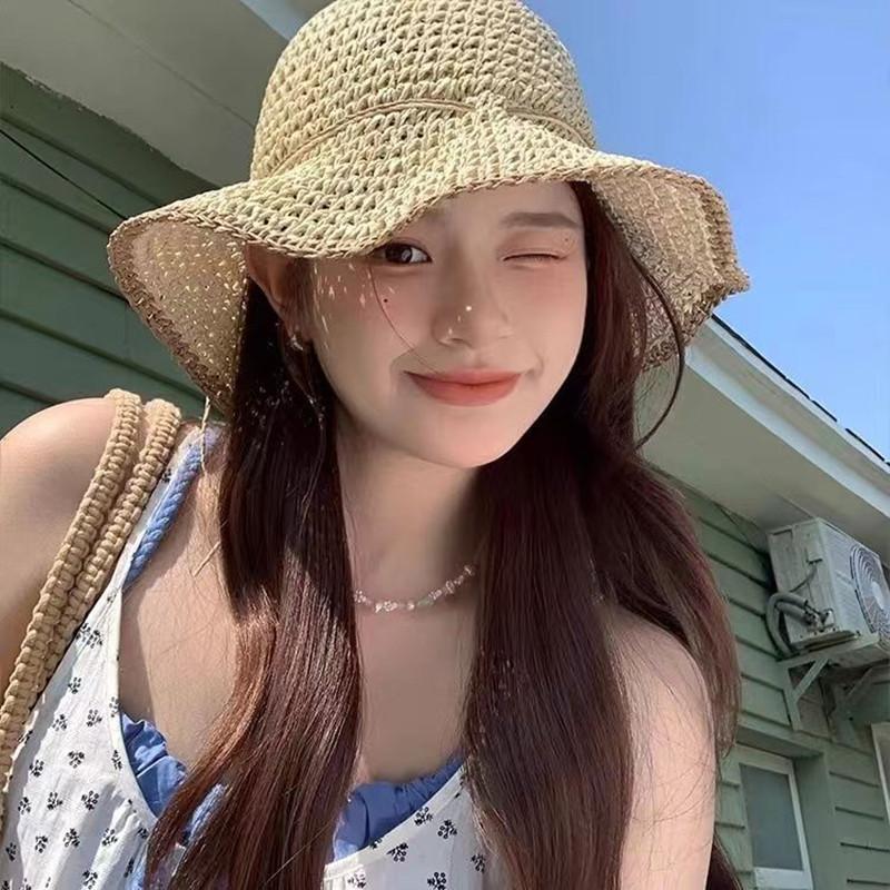 Summer Straw Bucket Hats For Women Hollow Vent Panama Cap Female Foldable Fisherman Hat Outdoor Travel Sun Protection Hats Gorro