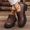 New British style thick heel small leather shoes spring platform sole lace-up casual thin single shoes