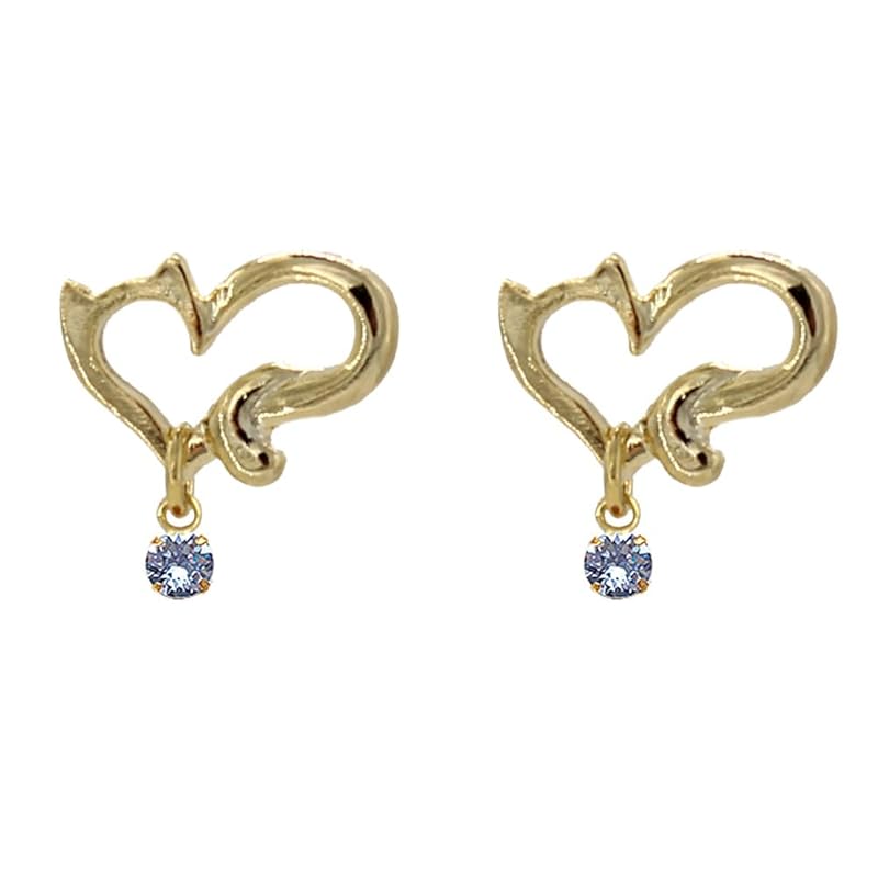 

[Jewelry Shop M] earrings ladies cat open heart birthstone colored stones Compatible with metal allergies bd0005 november blue topaz