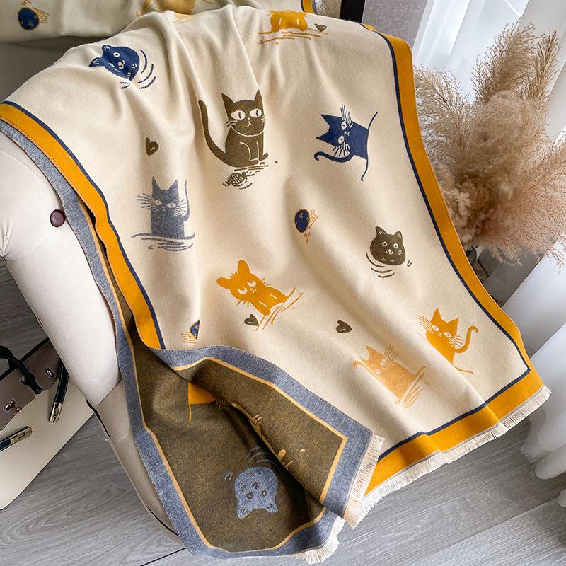 Korean Version Of Fashionable Versatile, Sweet And Cute, Small Fresh And Warm Jacquard Fringed Warm Cashmere Scarf Cover