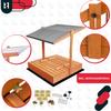 KOTARBAU® Large Wooden Sandbox with Grey Roof, Impregnated, Closed, with Benches, Brown, 100 X 100 CM