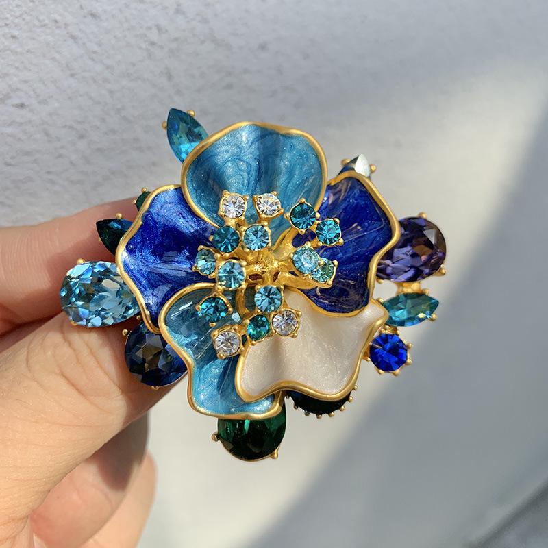 Crystal Peony Flower 3D Enamel Brooch