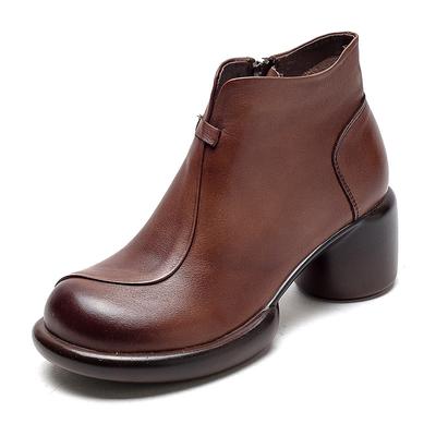 GKTINOO Genuine Leather Ankle Boots Women Shoes 2025 New Autumn Winter Round Toe Square Heel Zip Handmade Leisure Women Boots