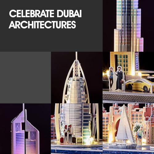 Cubic Fan 3D Puzzle Craft Kit, No Glue or Tools Required, Dubai (with LED) L523h