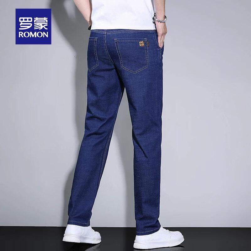 ROMON Men's Washed Loose Straight Stretch Jeans