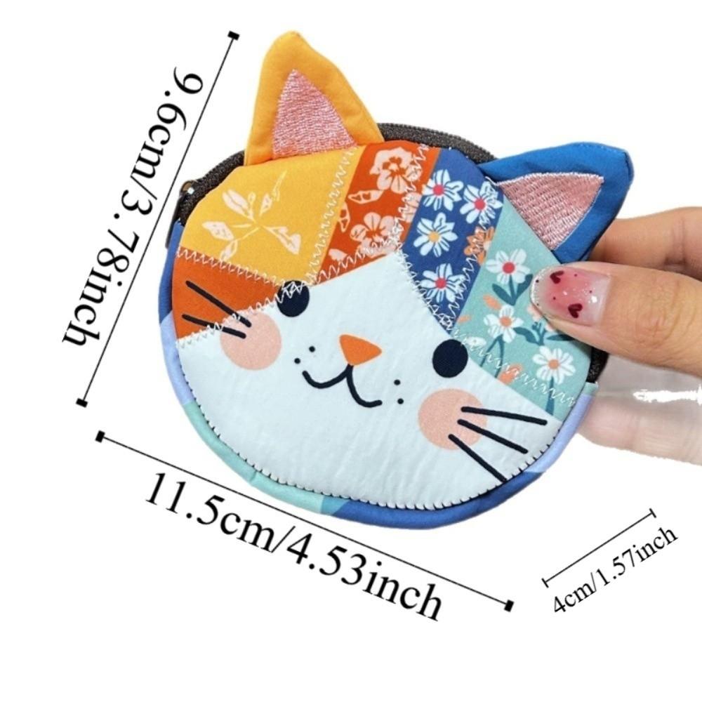 Portable Patchwork Coin Purse Small Size Cute Pattern Cat Storage Case Large Capacity Zipper Design Stationery Pouch Household