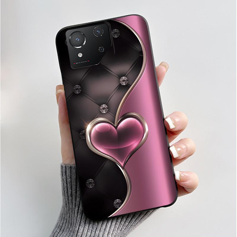 For ASUS ROG Phone 8 Case For ROG Phone 8 Pro Case Capa Soft Silicone Black Shell Cover Cute Flower Cartoon Printing Phone Cases