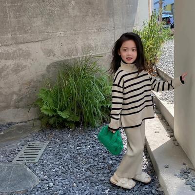 Girls Containing Cotton Temperament Suit Knitted Sweater + Knitted Pants Comfortable Two-piece Set