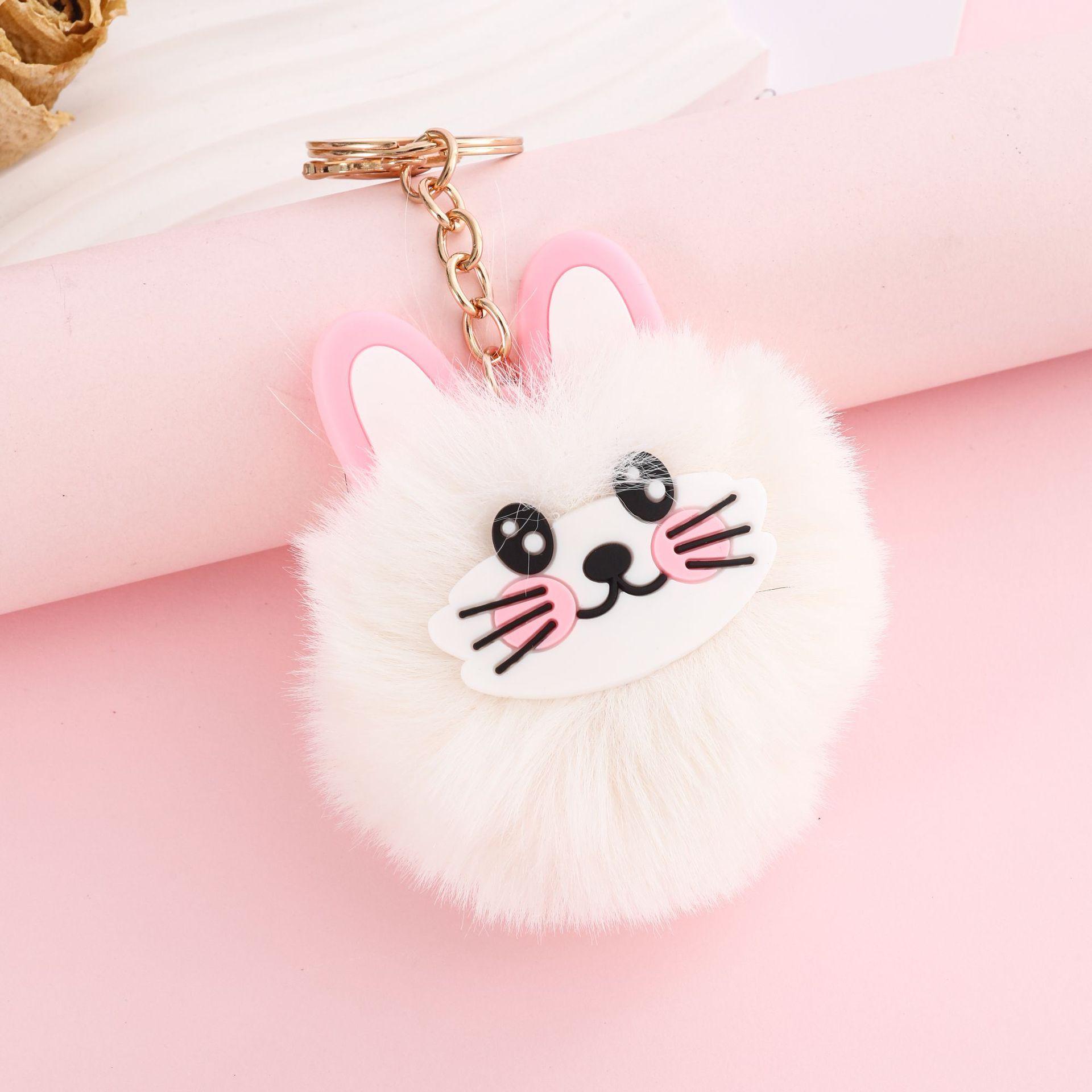 Cartoon Cat Plush Keychain with Fur Ball, Cute Bag & Car Pendant A