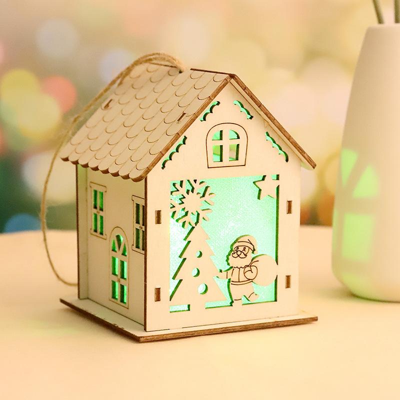 New Christmas LED Light Wood House Cute Christmas Tree Hanging Ornaments Holiday Decoration Home Decoration Accessories
