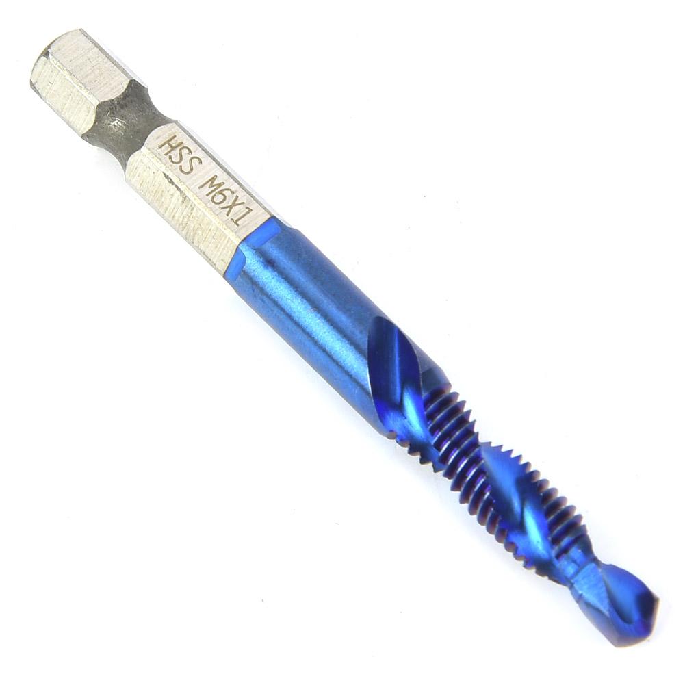 High Speed Steel Plated Blue 6.35mm Hex Shank Tap Drill Bit HSS Compound Tap (M6)