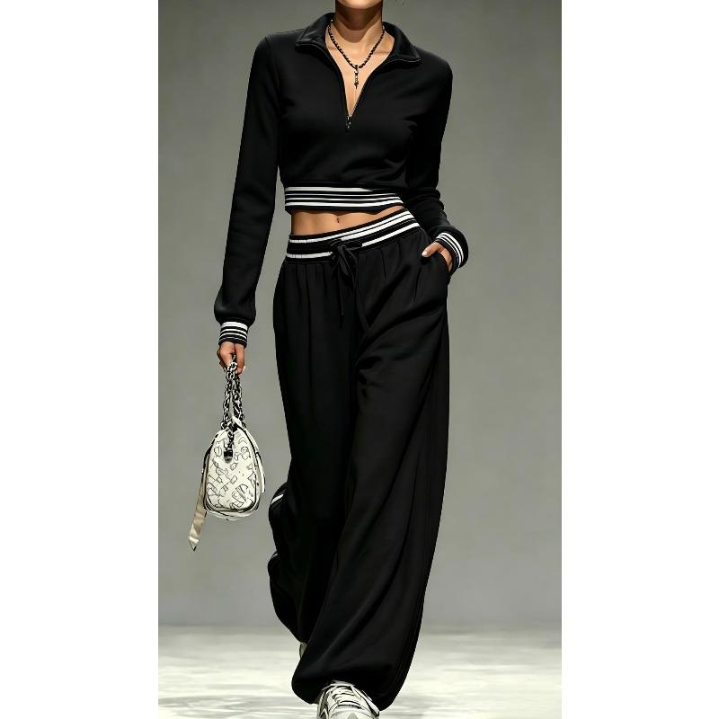 2026 Nový Trendy Dámský Podzimní‑Zimní Ležérní Sportovní Dvoudílný Set, Elegantní Do Práce Zkrácená Mikina Outfit