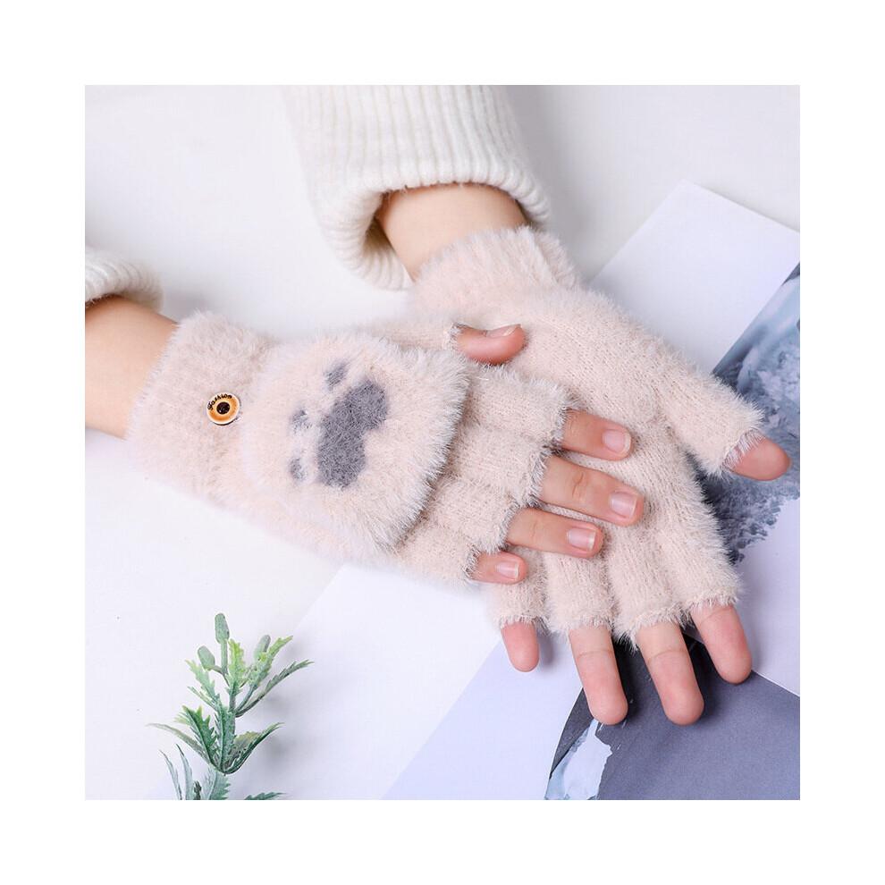 Mink Gloves Cat Claw Winter Warm Wool Touchscreen Gloves Flap Cover Women Men Fingerless Flip Gloves Knitted Mittens Glove