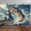 1 Piece 2D Flat Vibrant Fishing Party Background Banner Perfect for Home Decoration and Birthday Anniversary Celebrations