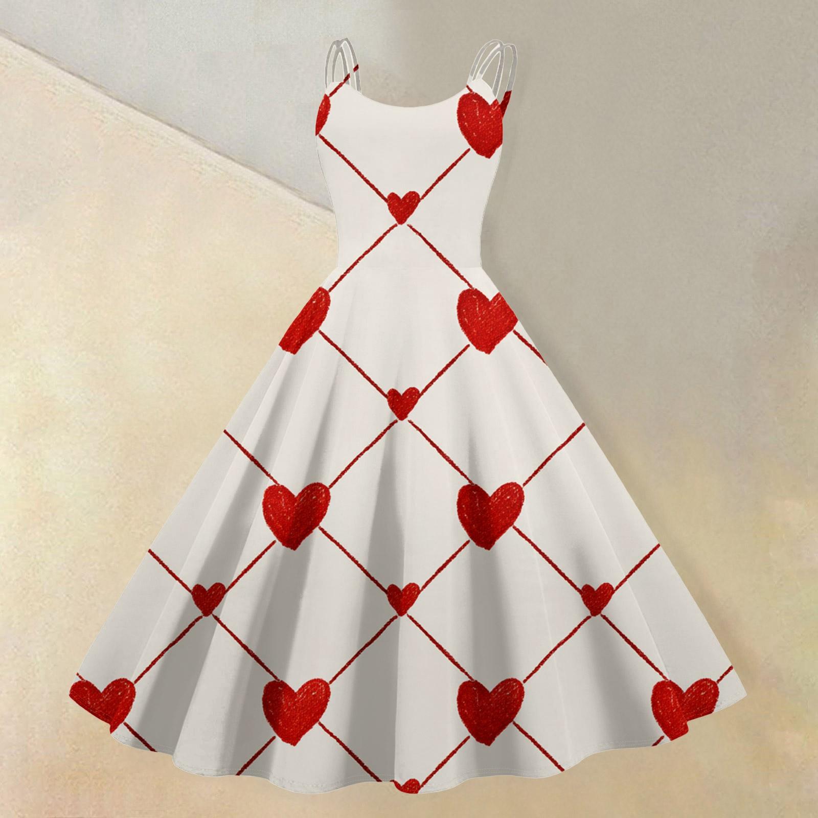 

Women s Casual Fashion Valentine s Day Heart-themed Outfit: Heart-Printed Round Neck Heart Dress L бежевый