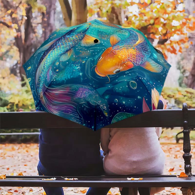 Sea Fish  pattern, automatic folding umbrella, portable and foldable design, 8 ribs, a Christmas or birthday gift.