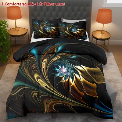 Juego de Colcha Abstracta 3D con Fundas de Almohada - Poliéster Suave Lijado Lavable a Máquina Juego de Ropa de Cama con Impresión Digital