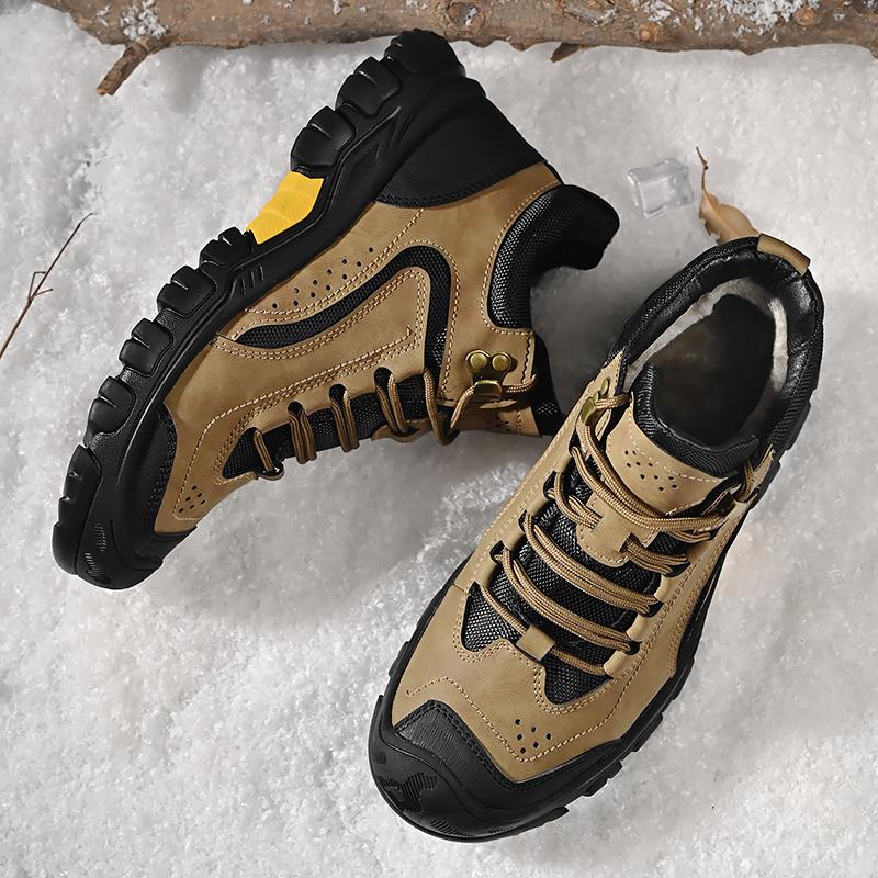 FashionNew Genuine Leather Men's Hiking Boots Winter Platform Warm Fur Ankle Short Boots Lace Up Fashion Casual Shoes Man Outdoor Botas