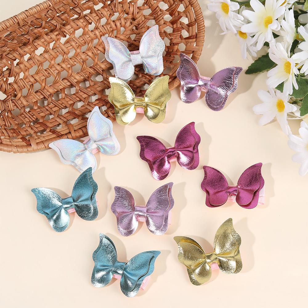 10Pcs Butterfly Hair Clips Trendy Glossy PU Leather Hairpins Kawaii Cute Shiny Barrette For Baby Girls Kids Headwear Accesories