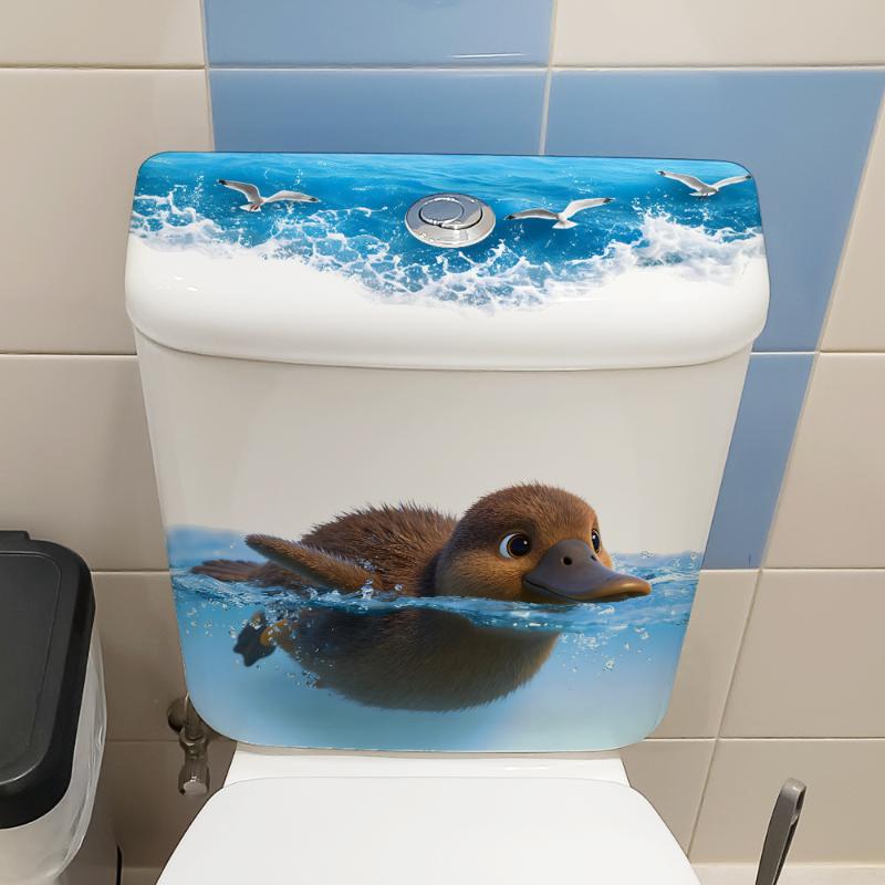 Cartoon Playing Water Duck Toilet Sticker Self-Adhesive Beautify Home Bathroom Decoration