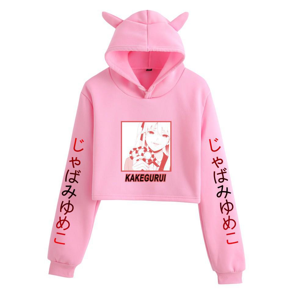 Kakegurui Cat Ear Anime Crop Top Hoodie for Women