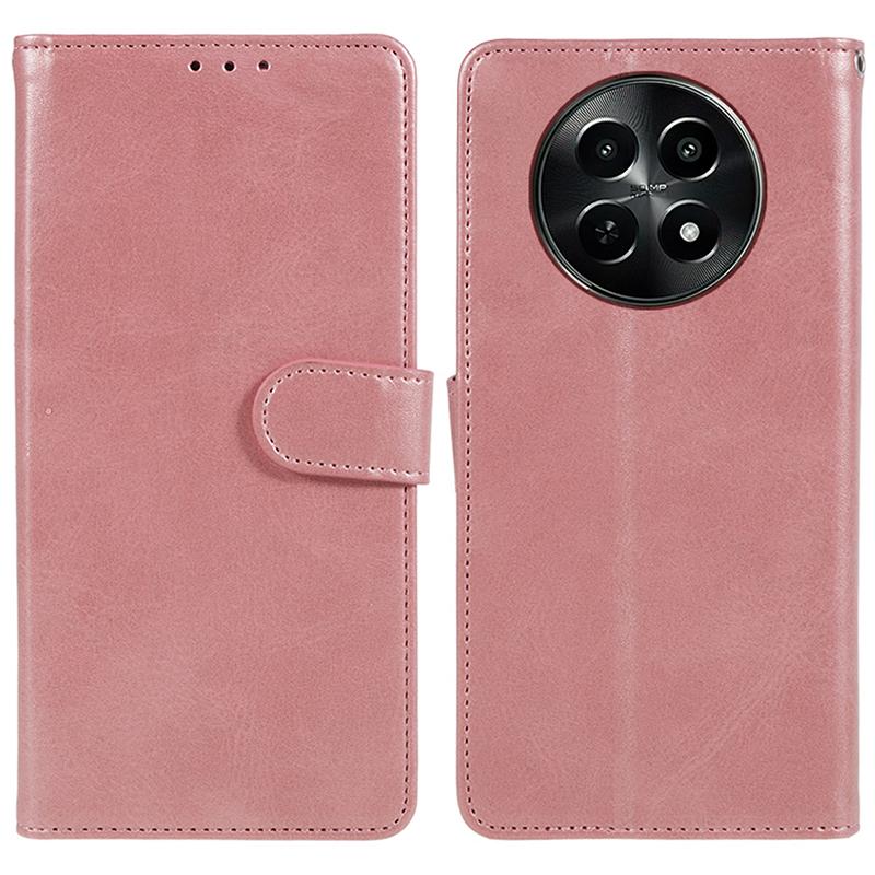 

For Realme C65 5G Case PU Leather Wallet Folio Phone Cover Calf Texture Rose Gold
