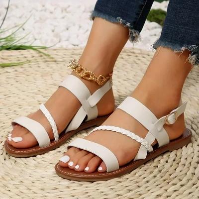 2024 Hot Selling Women's Sandals Daily Sandals Temperament Women's Thin Strap Solid Color Flat Bottom Large Size Sandals
