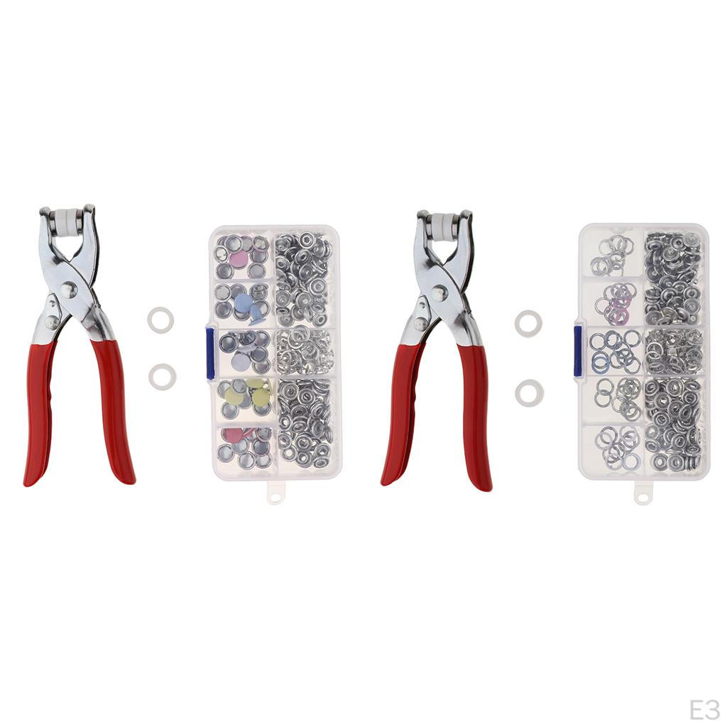 100Pcs DIY 9.5mm Prong Ring Snap Fasteners Press Studs Popper With Plier Tools for Leather, Coat,