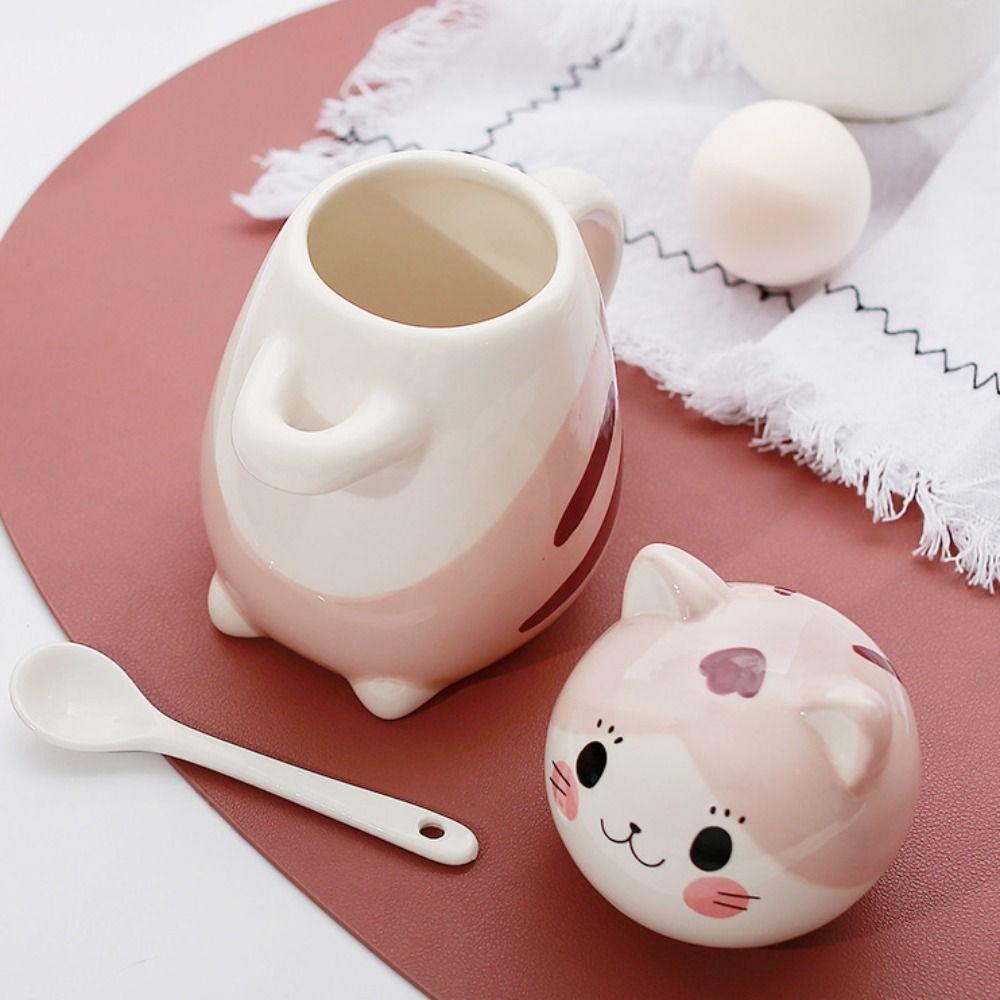Cute With Spoon Cat Coffee Mug Capped Mug Cartoon Hand Painted Mug Ceramic Exquisite Coffee Pots Novelty Gifts