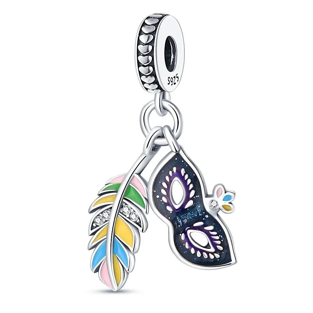Metal Colorful Masquerade Series Sexy Mask Feather Dress Charms Beads Fit Original Bracelets Marking Make Your Own Accessory Elegant Fashion Beautiful