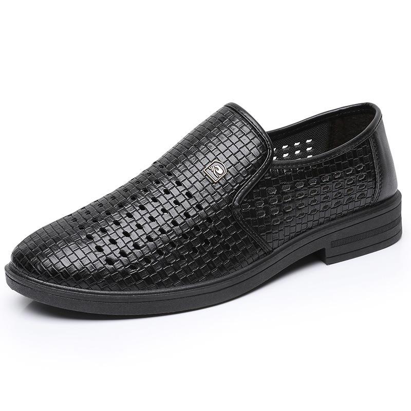 Summer leather sandals men's height increase breathable hollow business leather shoes men's casual hole shoes high-end fashion