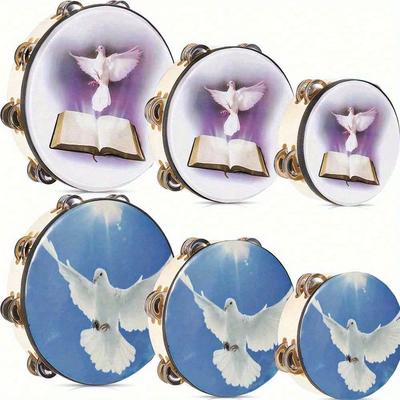 6inch Handheld Tambourine, Double Row Jingle Accompanying Orff Percussion Instrument, for Ktv, Parties Atmosphere Gifts(Drumstick Not Included)