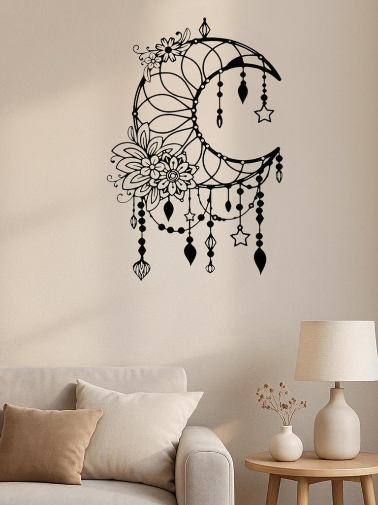Gothic Celestial Moon Wall Art, Laser-Cut Iron Decor for Boho Home & Gifts