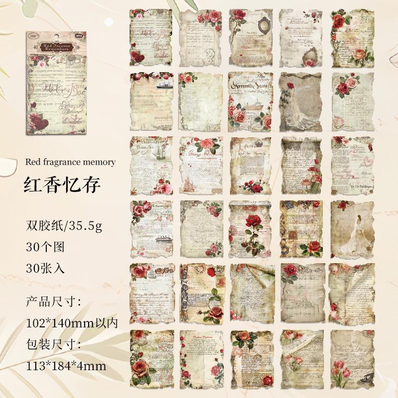30-Sheet Vintage Flower Pattern Scrapbook Paper, Elegant Floral Designs & Smooth Surface, Easy to Cut for Handmade Cards