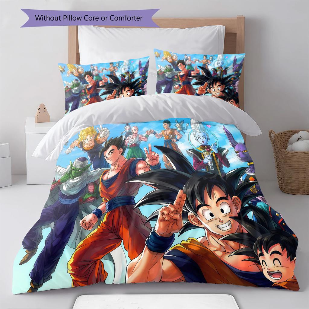 DBZ Anime Pattern Bedding Quilt Set Quilt Cover Pillowcase Home Decoration Birthday Gift (1 * Duvet Cover + 2 * Pillowcase, Without Core)