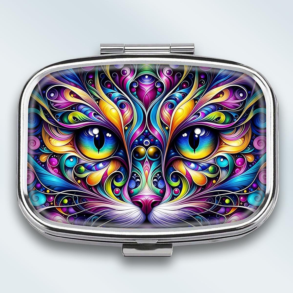 

Portable Pill Box with 2 Compartments, Mini Metal Medicine Organizer Case, Cute Printed Pill Container for Vitamins, Pills, Jewelry, Travel, Daily Use