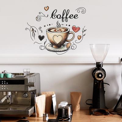 Self-adhesive Coffee Cup Pattern Wall Stickers DIY Wall Decoration for Living Roon Kitchen Office Cafe Background Decoration