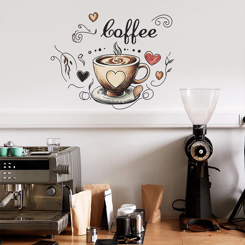Self-adhesive Coffee Cup Pattern Wall Stickers DIY Wall Decoration for Living Roon Kitchen Office Cafe Background Decoration