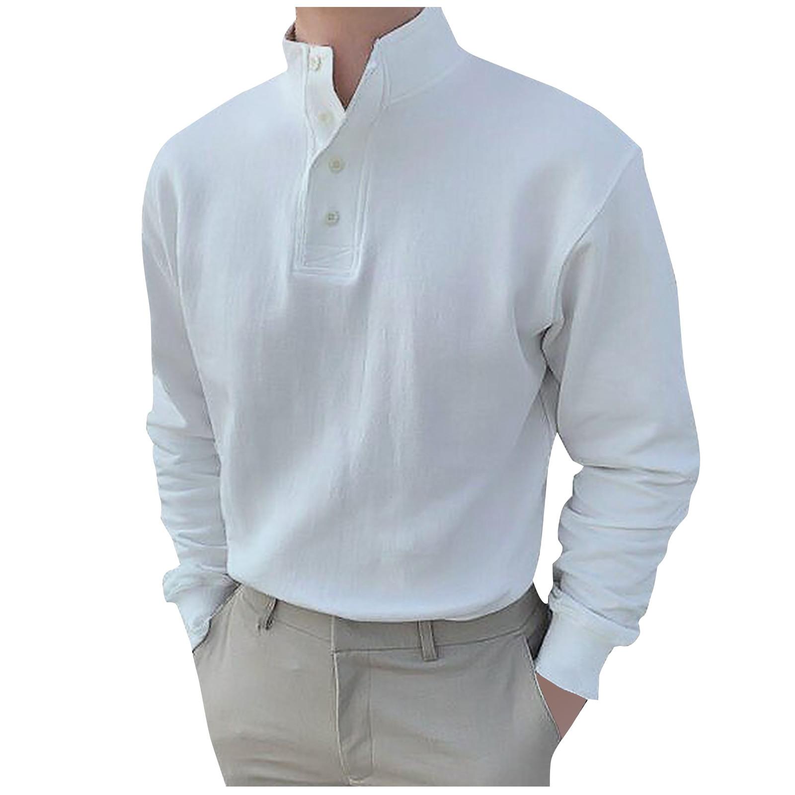 

Весенне-летние мужские повседневные однотонные рубашки с длинным рукавом, свободные рубашки с воротником-стойкой XXXL