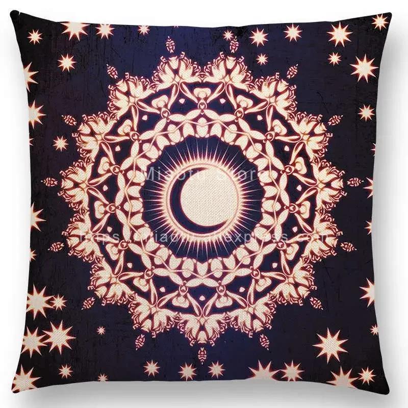 New Dreamy Sun Moon Stars Colorful Lotus Eternity Mandala Gorgeous Floral Pattern Design Prints Cushion Cover Pillow Case