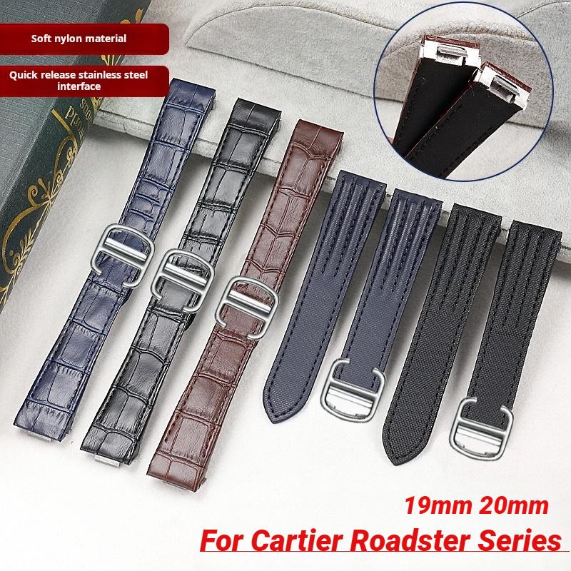 19mm 20mm Do Cartier Roadster W6206018 W6206017 Nylonowy Pasek do Zegarka Męski Płótno Szybkie Metalowy Adapter Skórzany Pasek do Zegarka Akcesoria