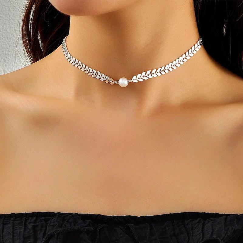 

New Beads Women S Neck Chain Pearl Choker Necklace Gold Color Goth Chocker Jewelry On The Neck Pendant A4