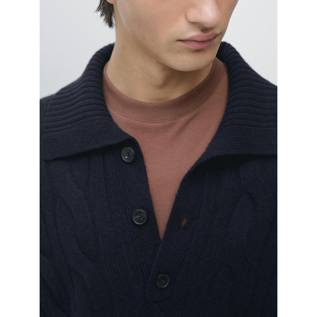 Masimodutti Wool Braided Knit Polo Sweater